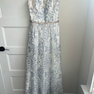Cachet White and Blue Floral Prom Dress